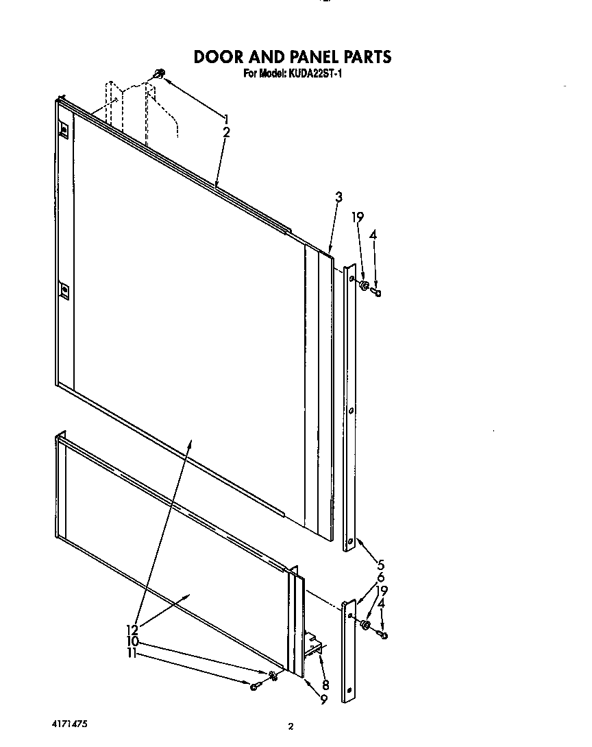 KitchenAid KUDA22ST1 door and panel diagram