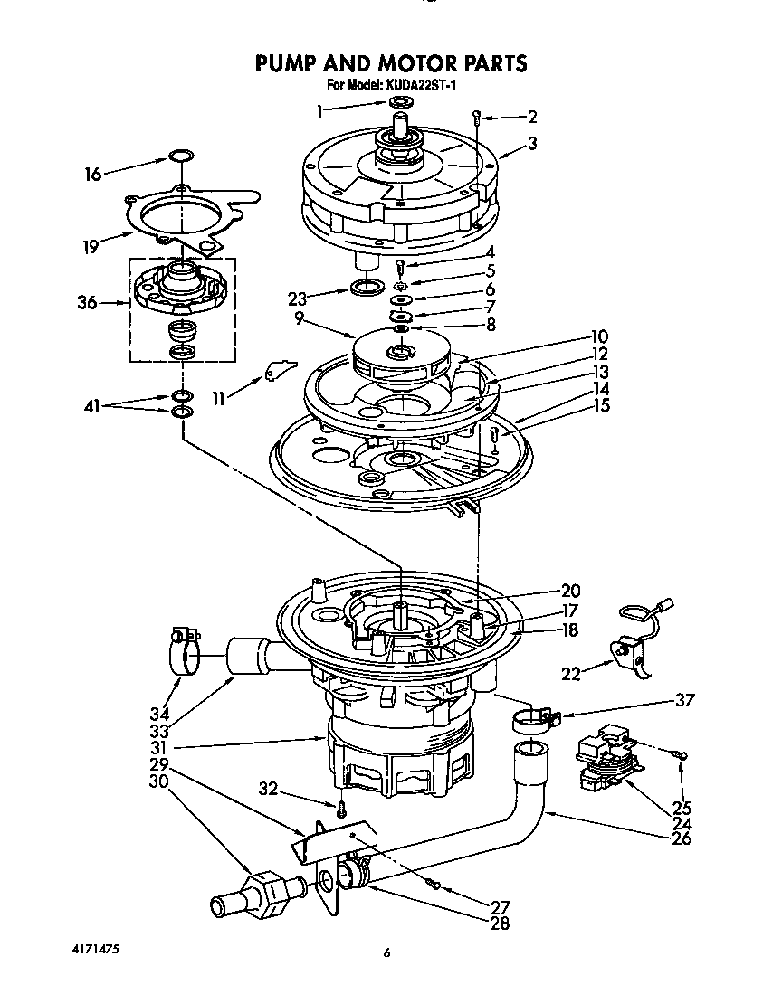 KitchenAid KUDA22ST1 pump and motor diagram
