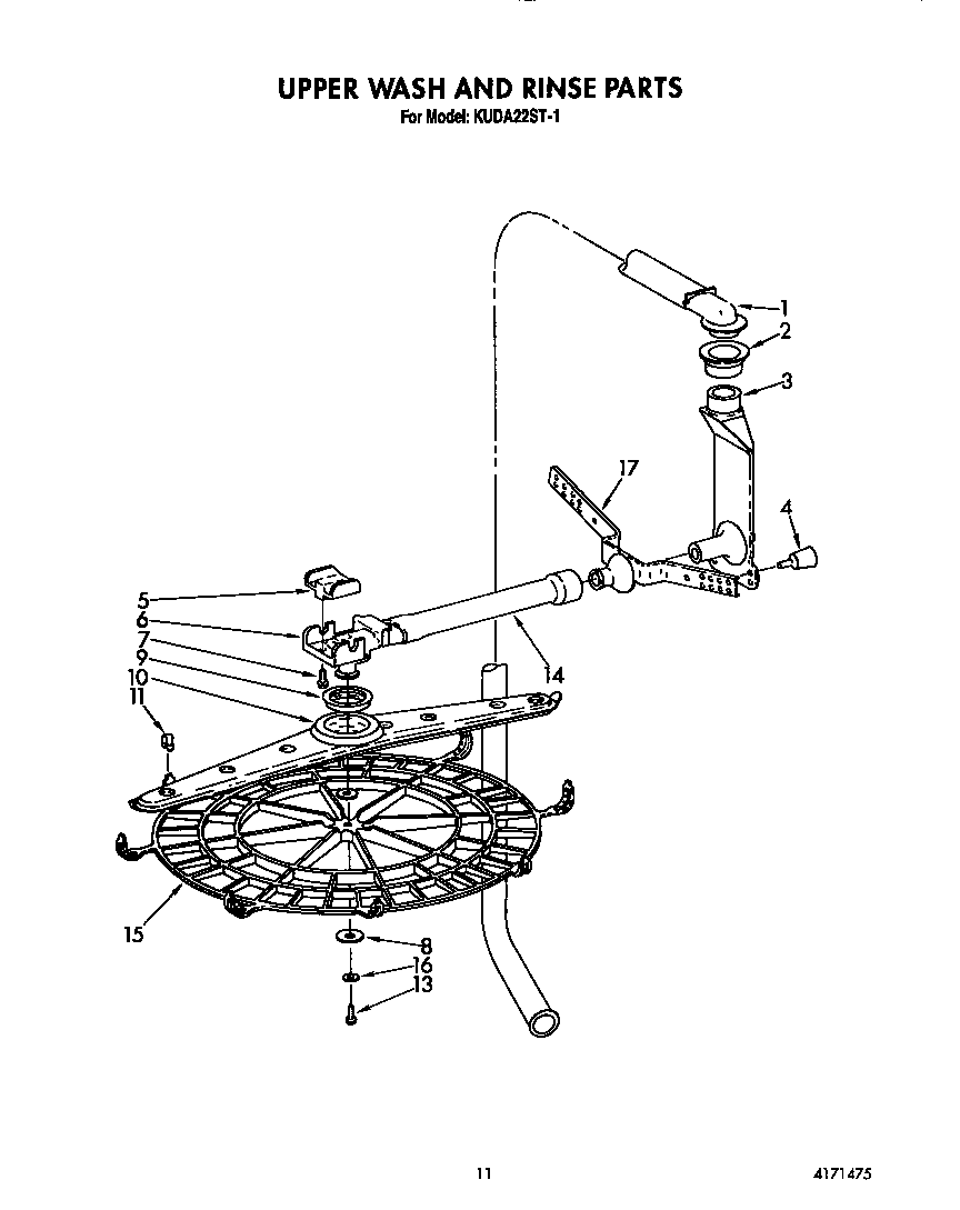 KitchenAid KUDA22ST1 upper wash and rinse diagram