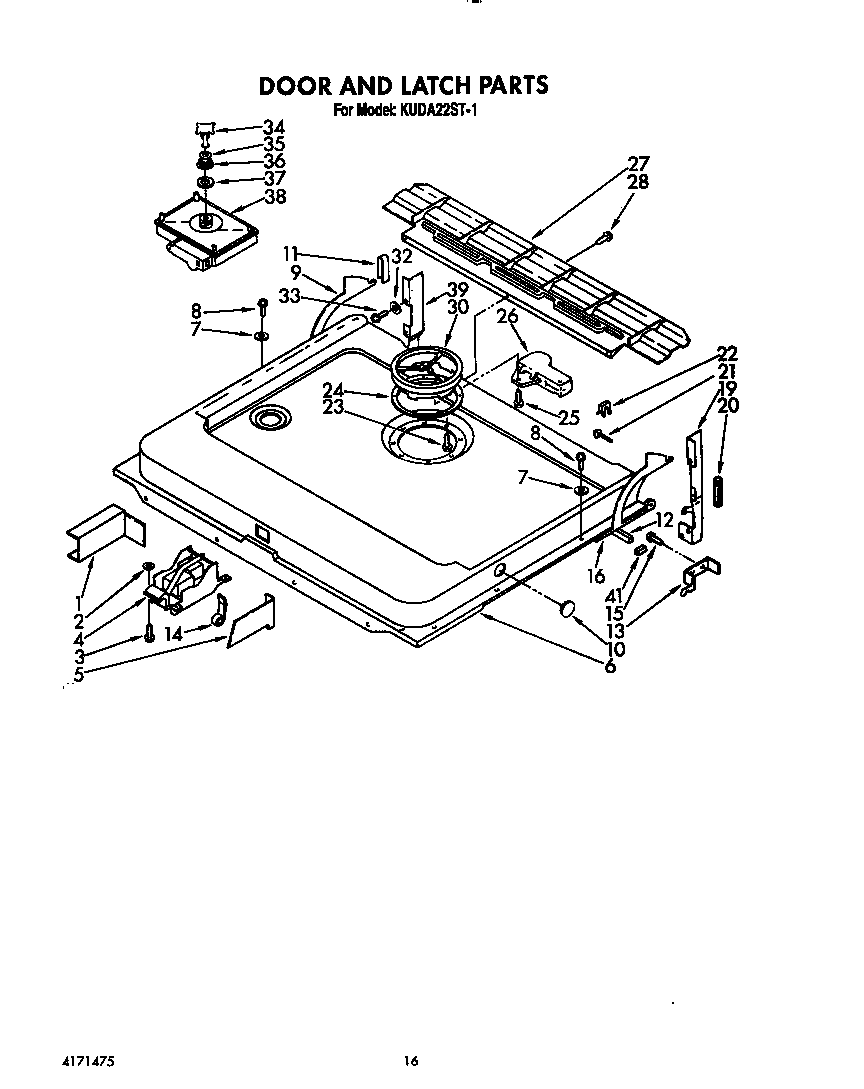 KitchenAid KUDA22ST1 door and latch diagram