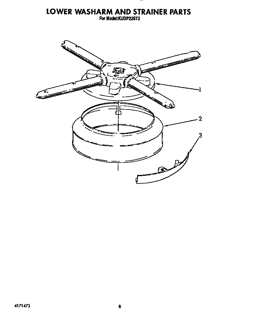 KitchenAid KUDP22ST2 lower washarm and strainer diagram