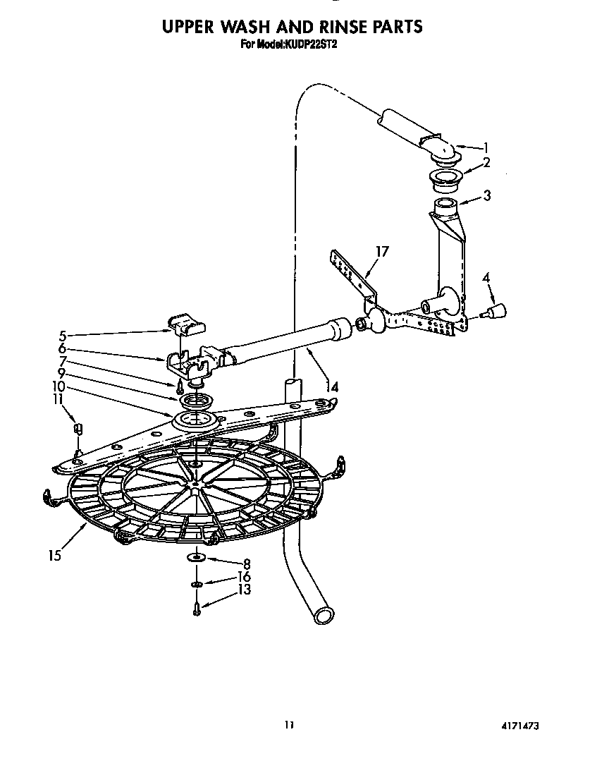 KitchenAid KUDP22ST2 upper wash and rinse diagram