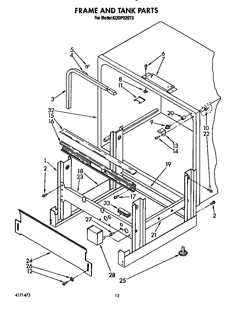 KitchenAid KUDP22ST2 frame and tank diagram
