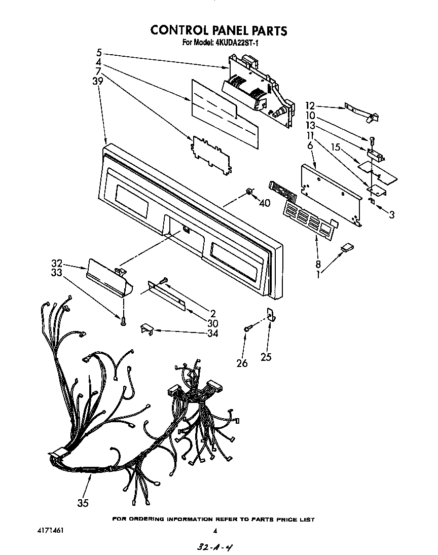 KitchenAid 4KUDA22ST1 control panel diagram