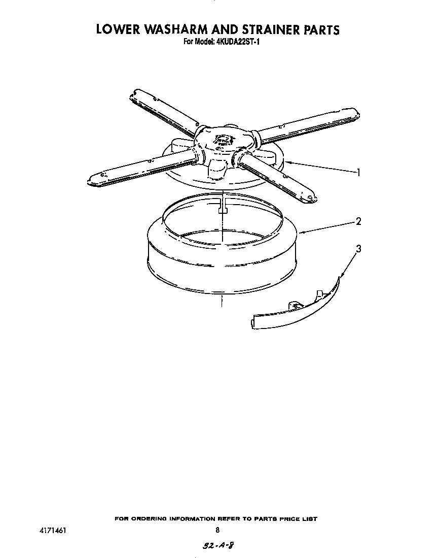 KitchenAid 4KUDA22ST1 lower wash arm and stirrer diagram