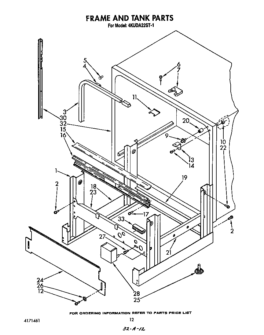 KitchenAid 4KUDA22ST1 frame and tank diagram