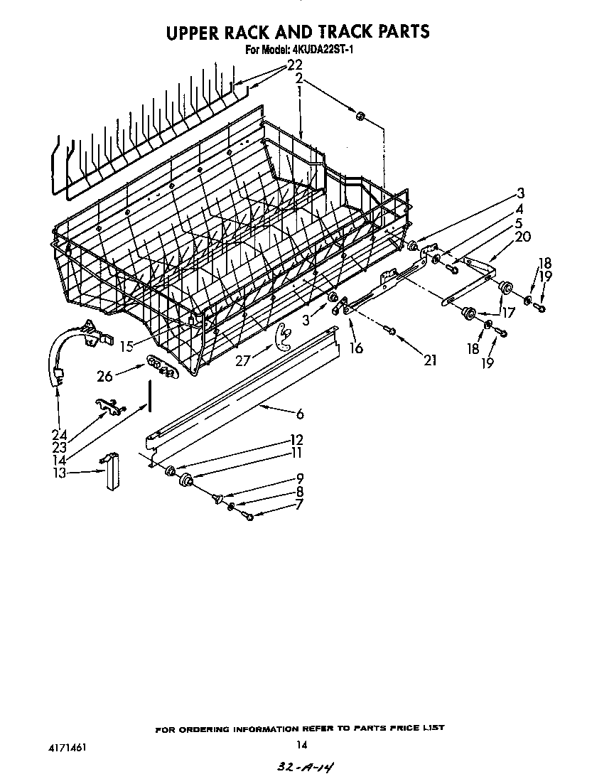 KitchenAid 4KUDA22ST1 upper rack and track diagram