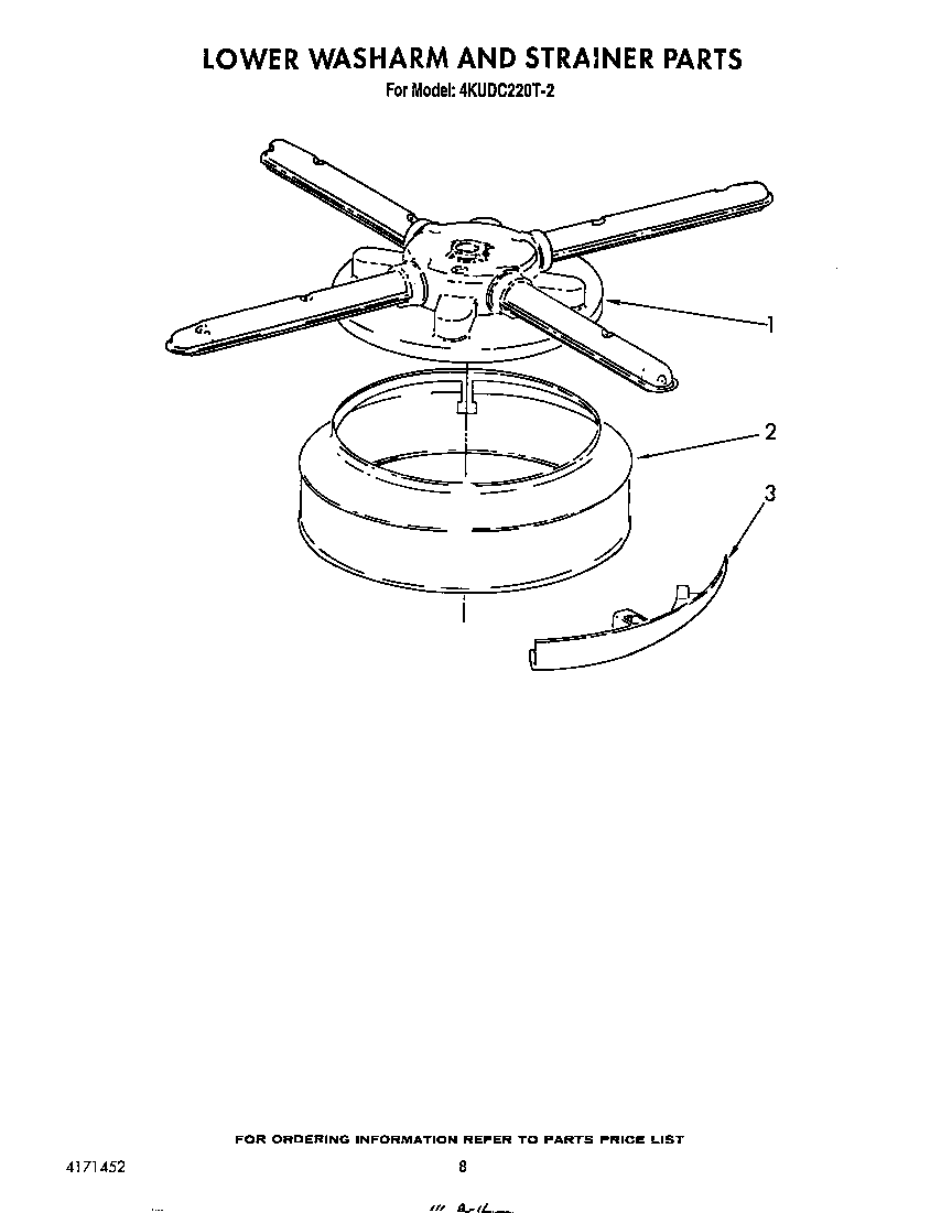 KitchenAid 4KUDC220T2 lower washarm and strainer diagram