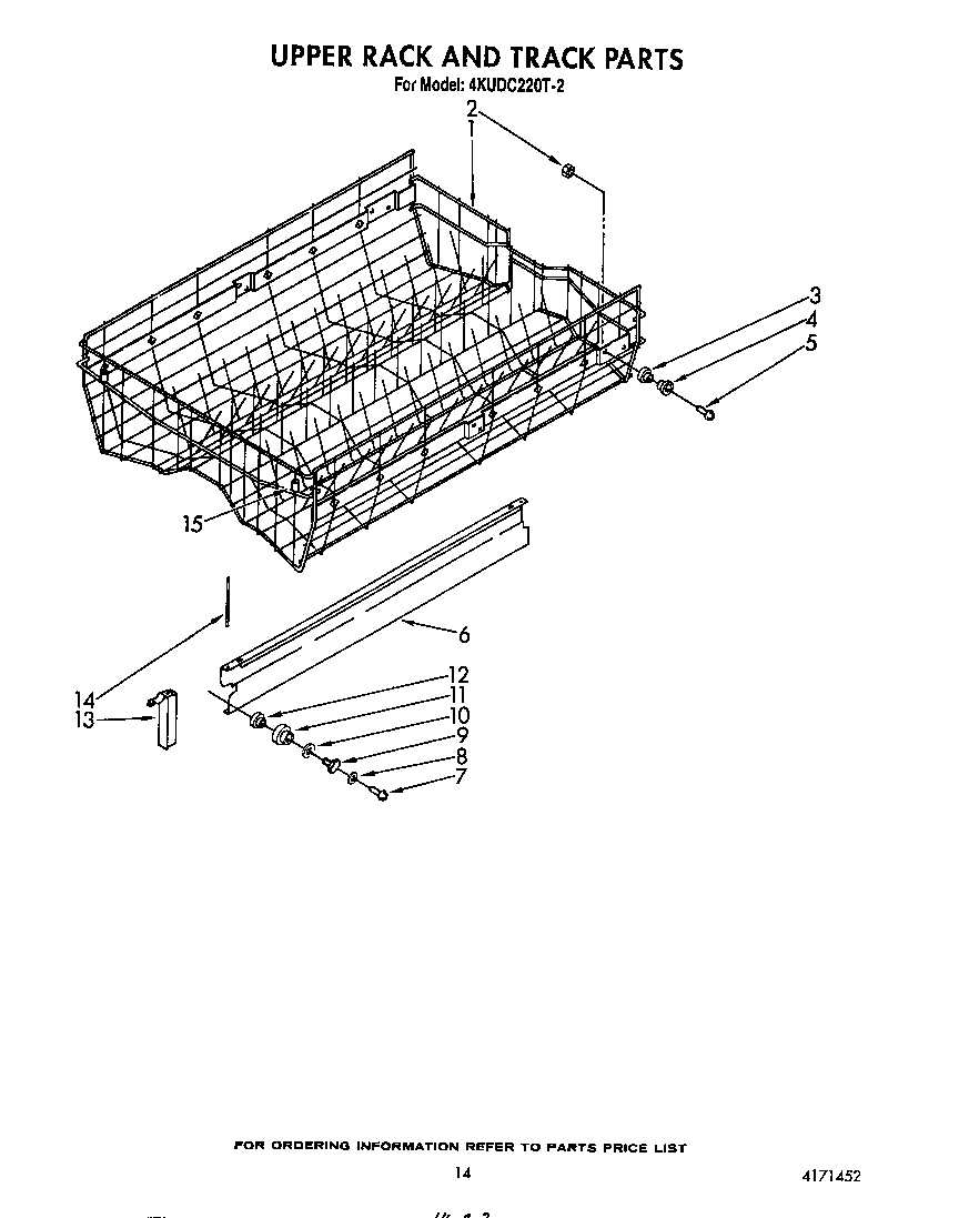 KitchenAid 4KUDC220T2 upper rack and track diagram