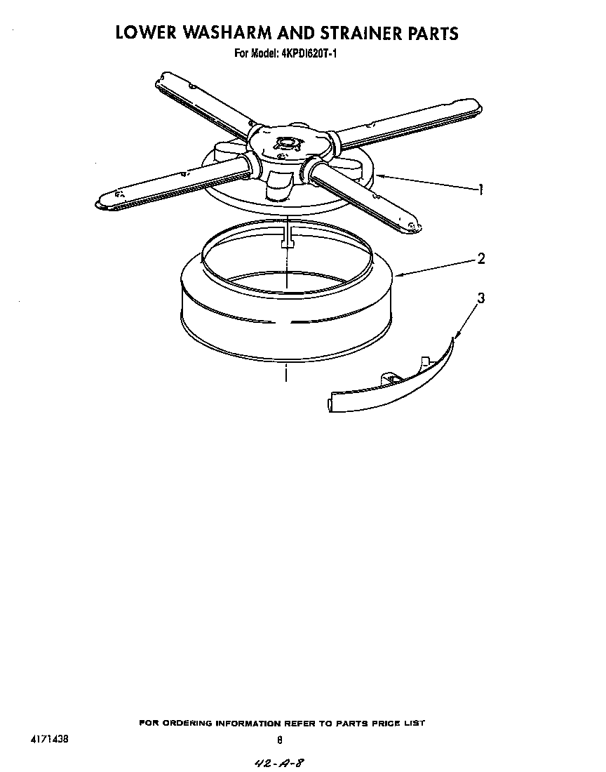 KitchenAid 4KPDI620T1 lower wash arm and strainer diagram