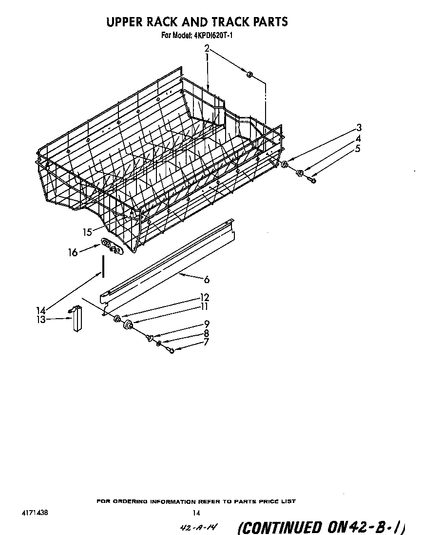 KitchenAid 4KPDI620T1 upper rack and track diagram