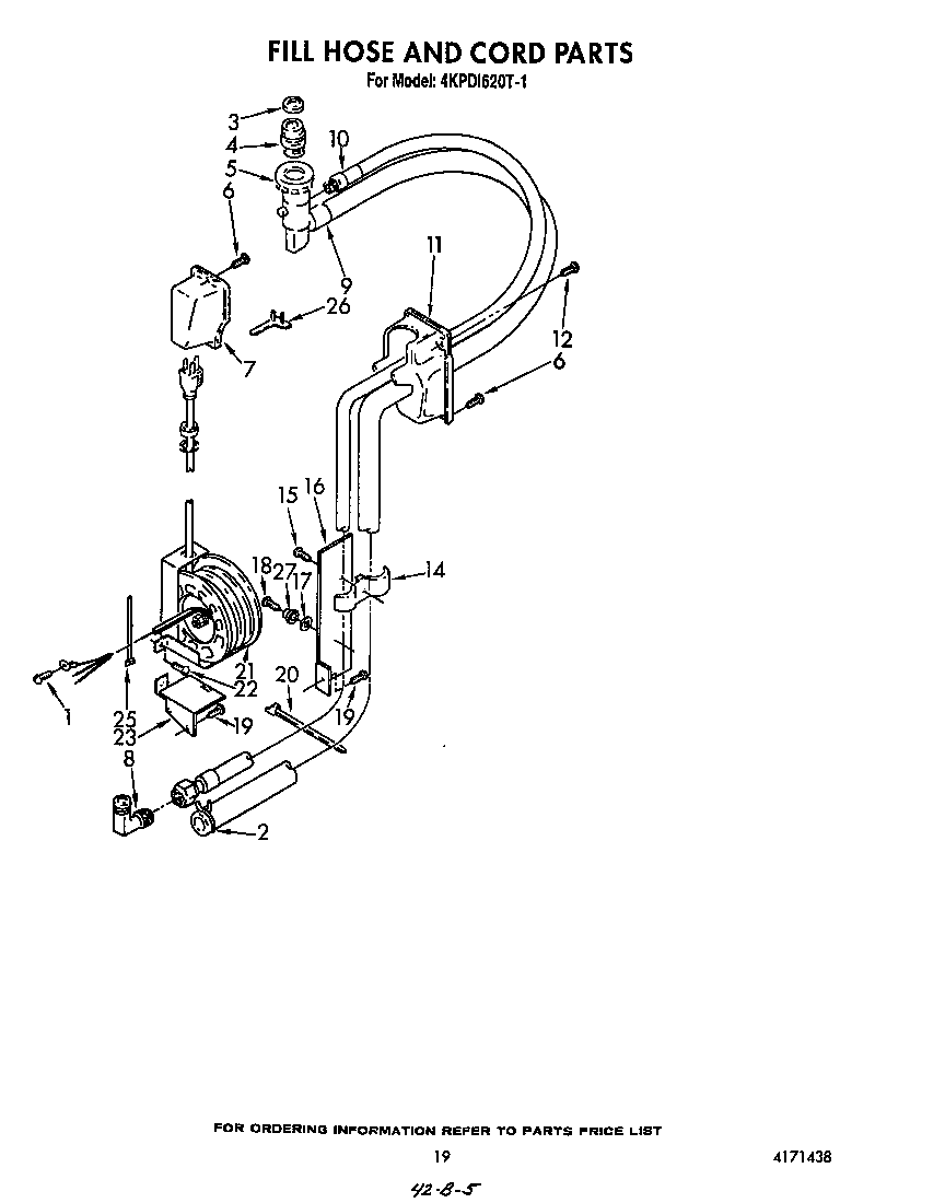 KitchenAid 4KPDI620T1 fill hose and cord diagram