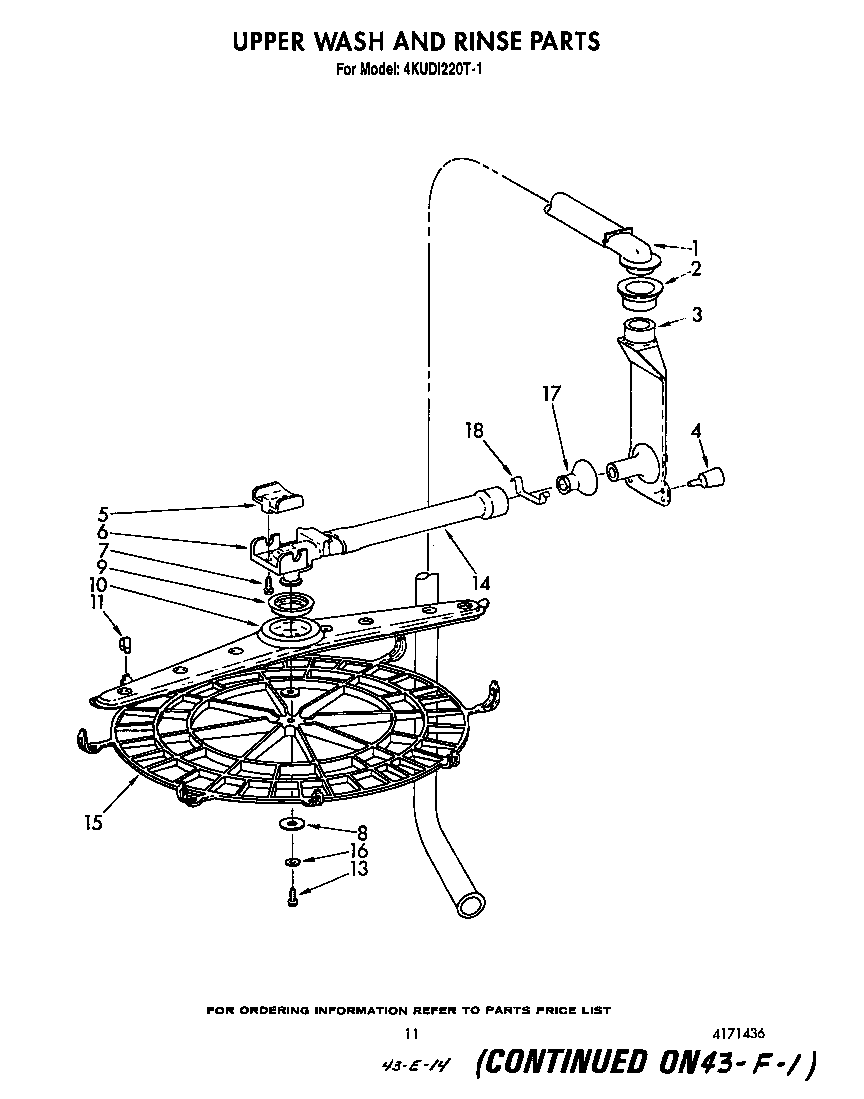 KitchenAid 4KUDI220T1 upper wash and rinse diagram