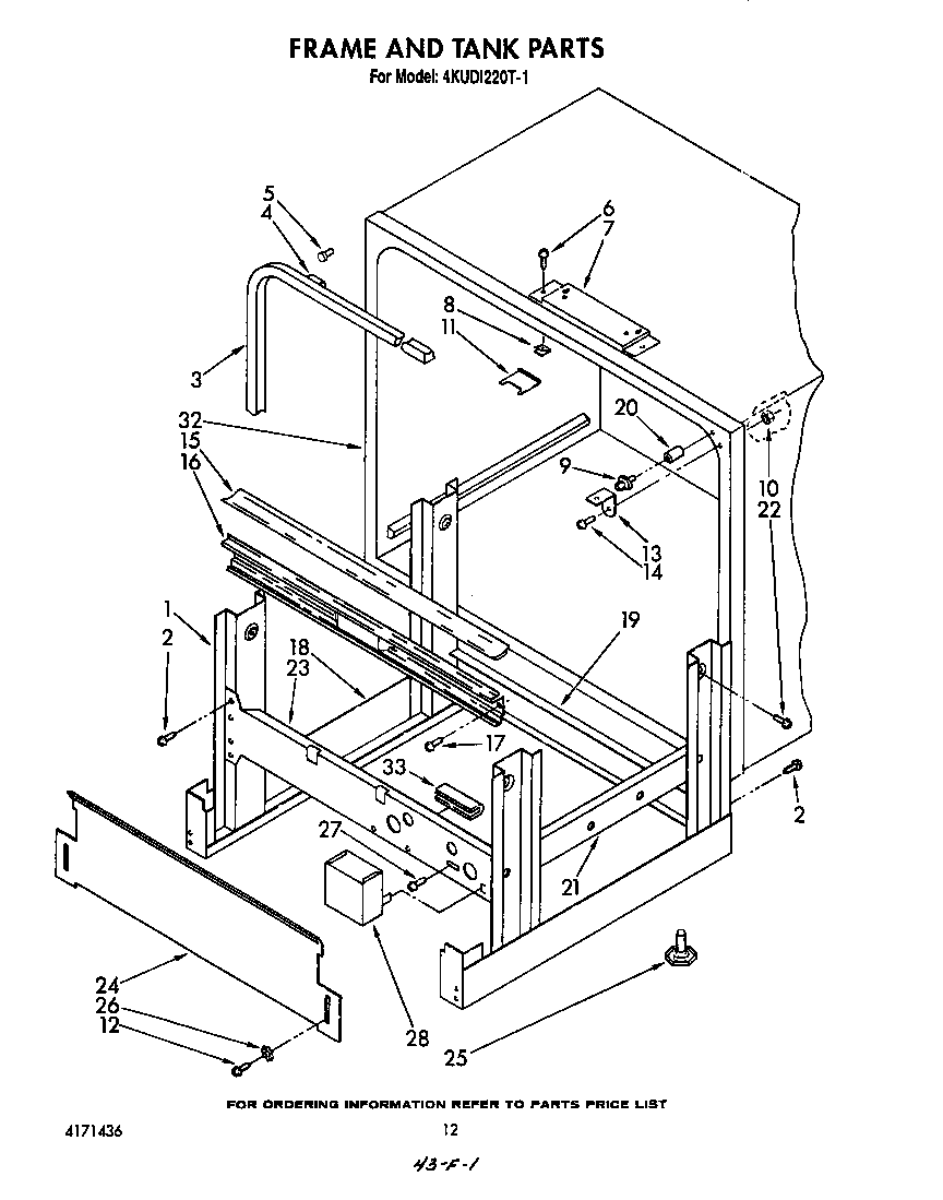 KitchenAid 4KUDI220T1 frame and tank diagram