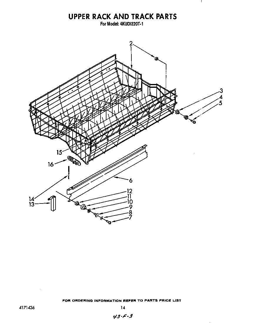 KitchenAid 4KUDI220T1 upper rack and track diagram