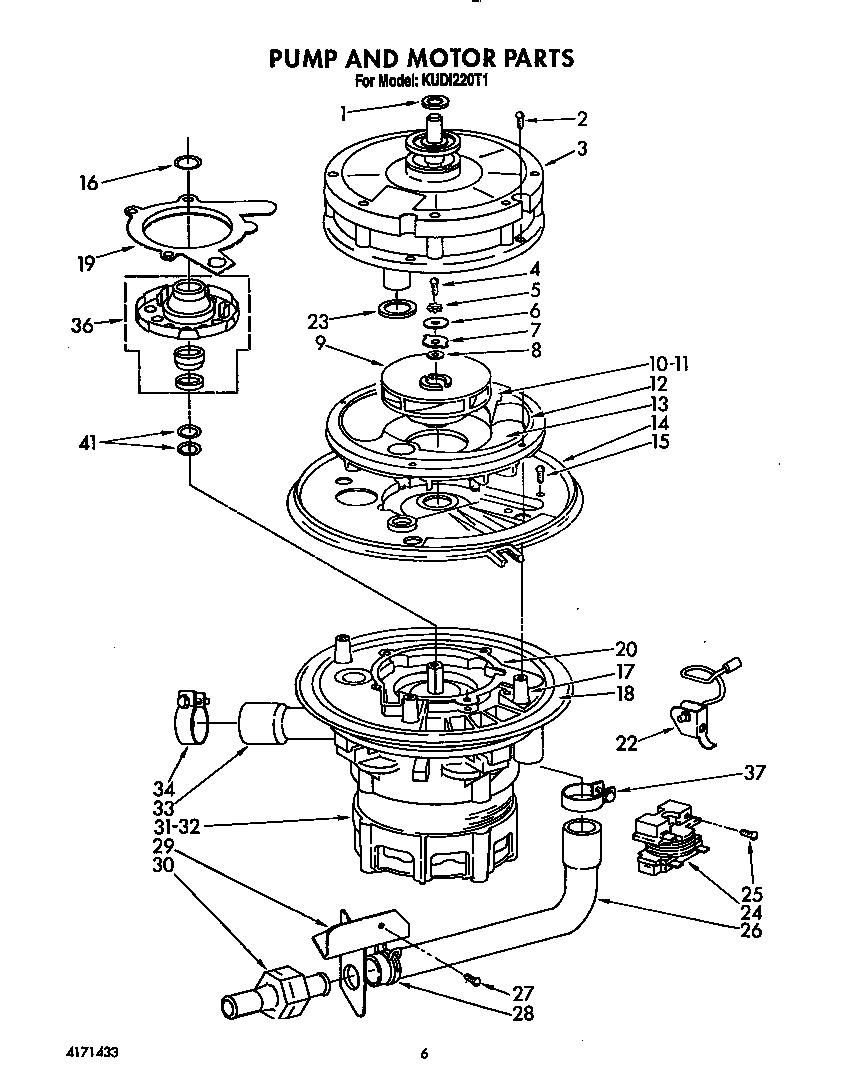 KitchenAid KUDI220T1 pump and motor diagram