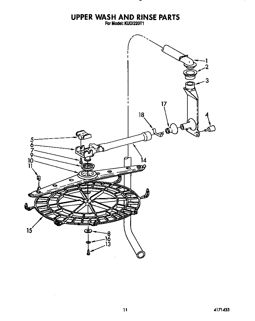 KitchenAid KUDI220T1 upper wash and rinse diagram