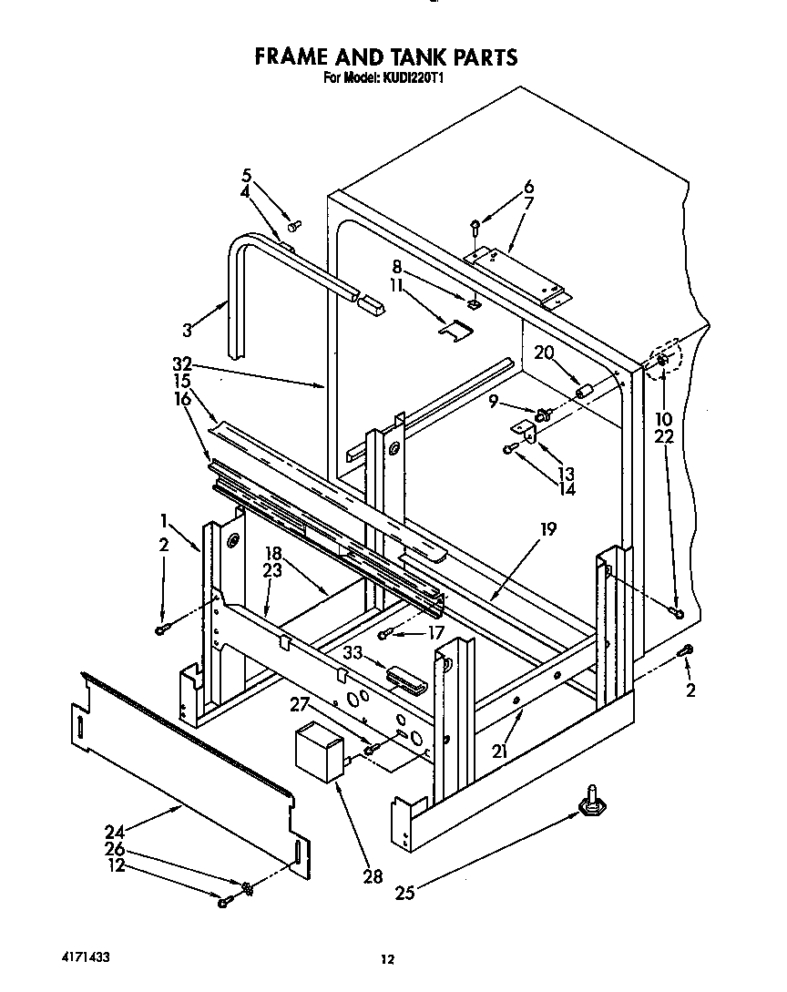 KitchenAid KUDI220T1 frame and tank diagram