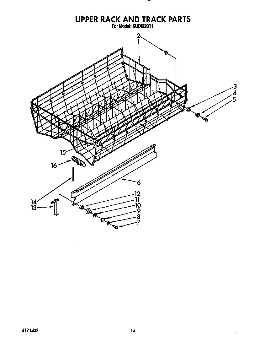 KitchenAid KUDI220T1 upper rack and track diagram