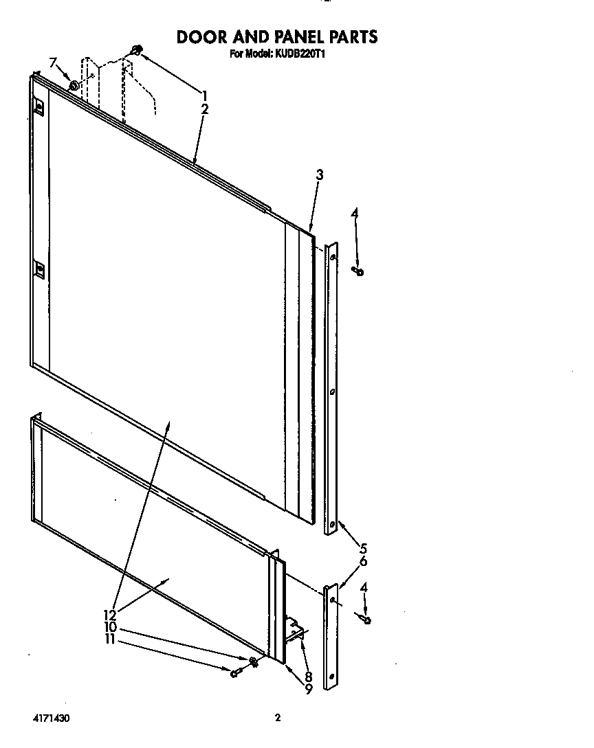 KitchenAid KUDB220T1 door and panel diagram