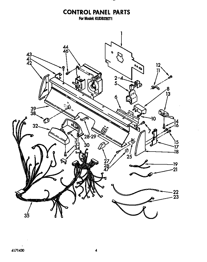 KitchenAid KUDB220T1 control panel diagram