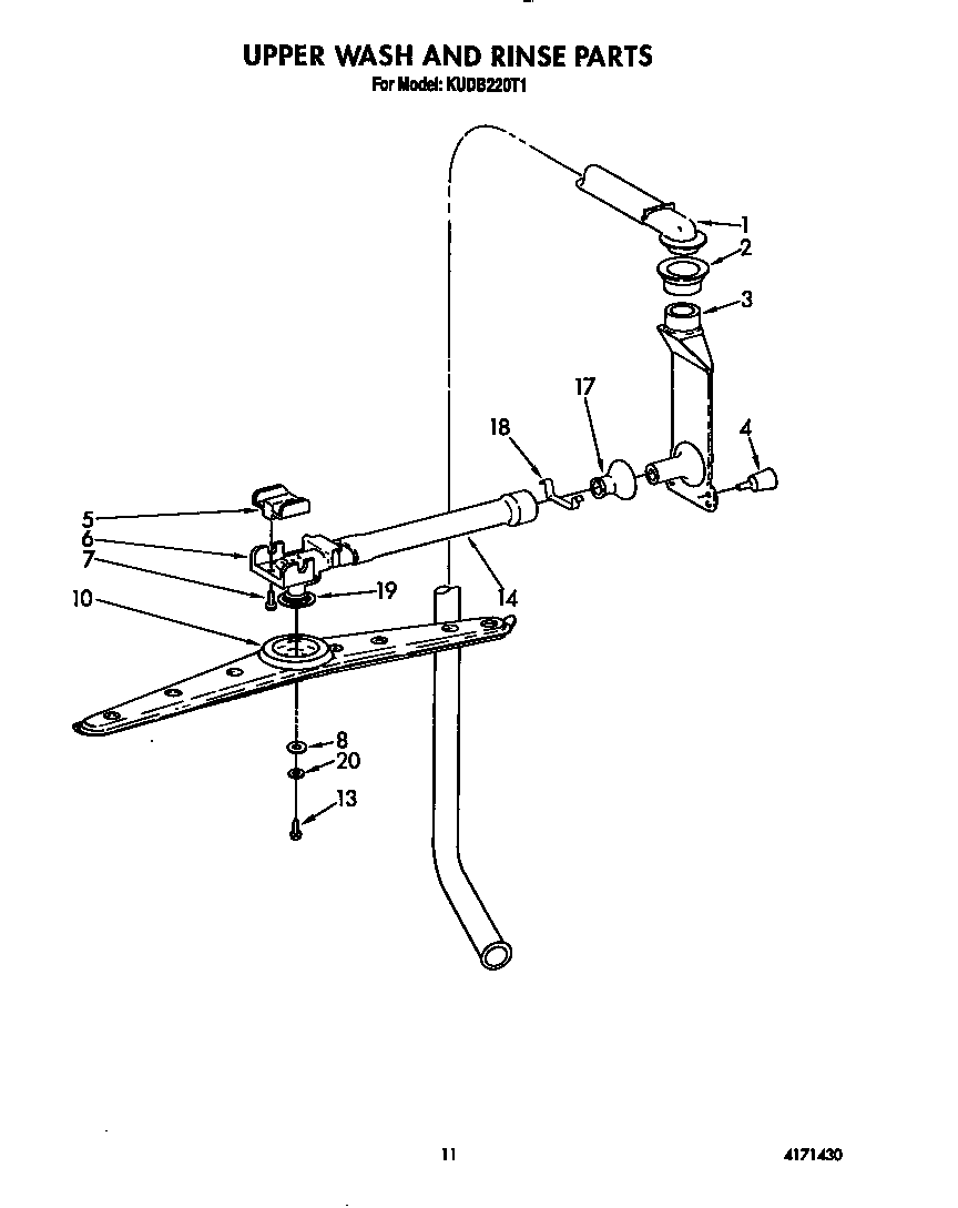 KitchenAid KUDB220T1 upper wash and rinse diagram