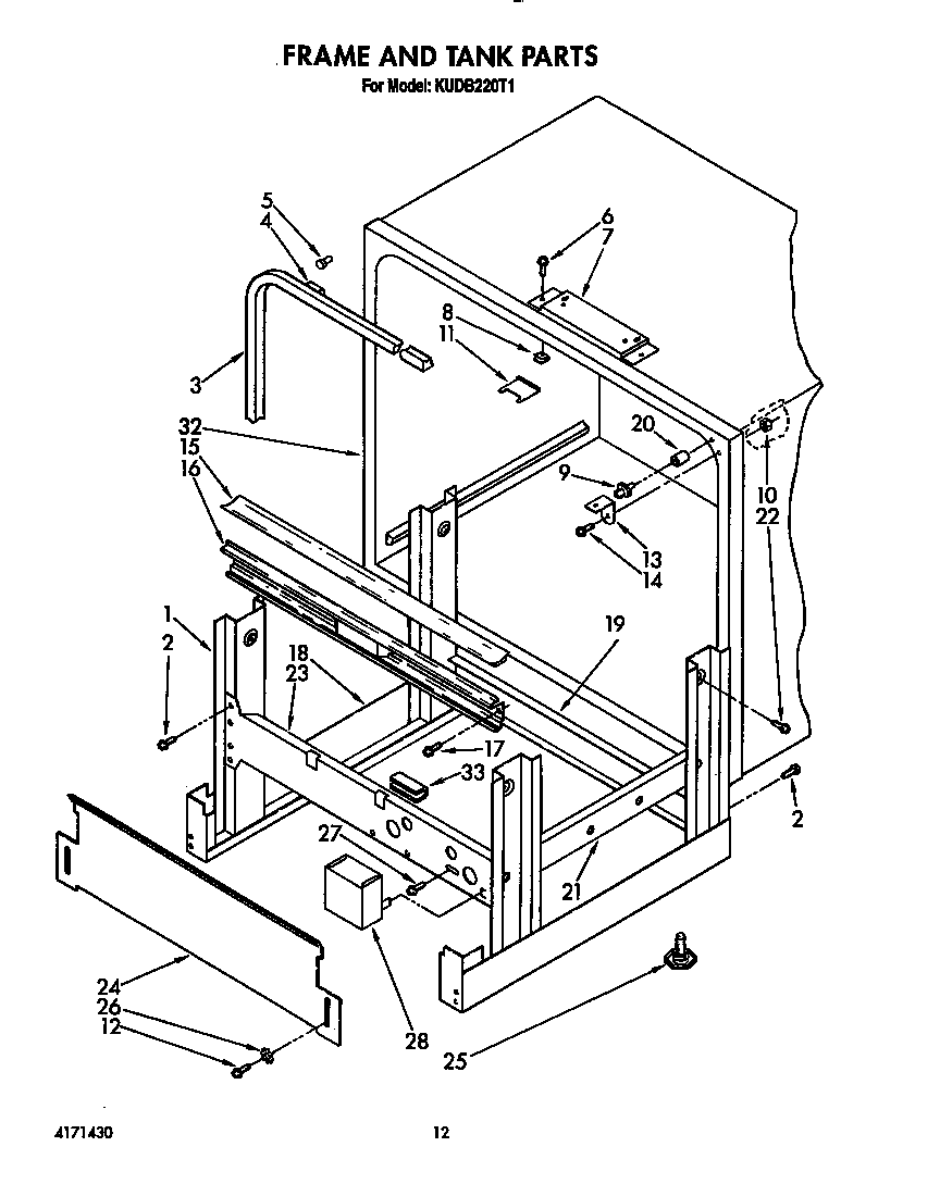 KitchenAid KUDB220T1 frame and tank diagram