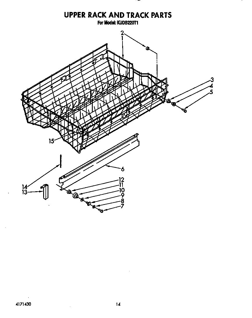 KitchenAid KUDB220T1 upper rack and track diagram