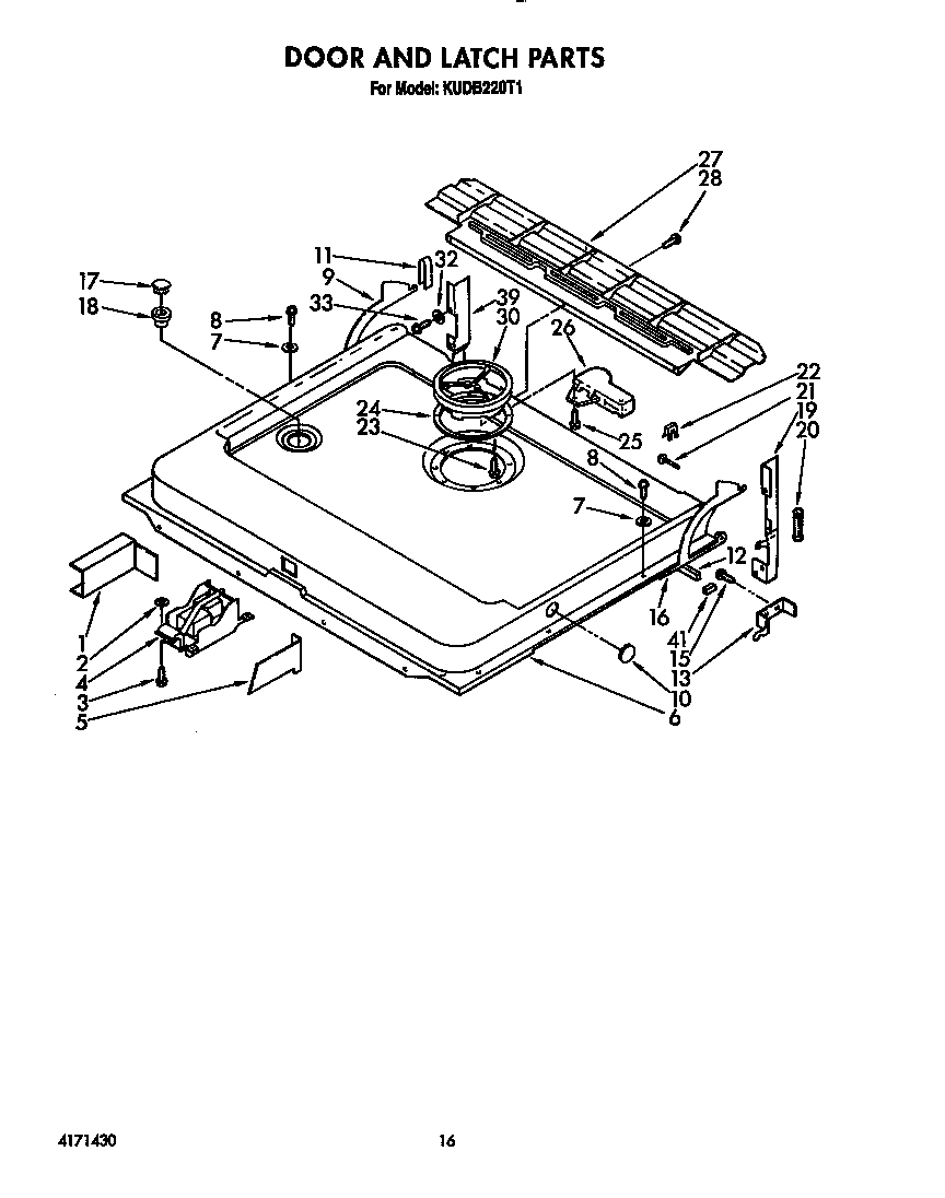 KitchenAid KUDB220T1 door and latch diagram