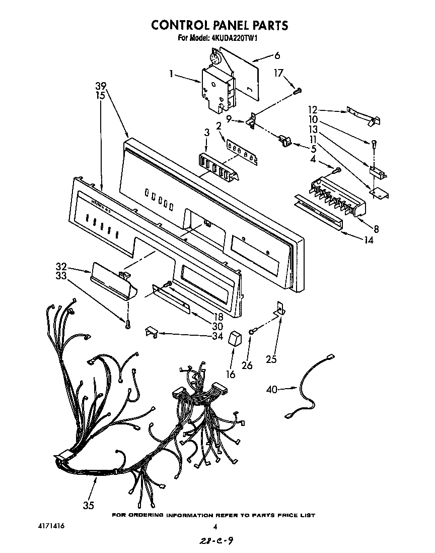 KitchenAid 4KUDA220TW1 control panel diagram