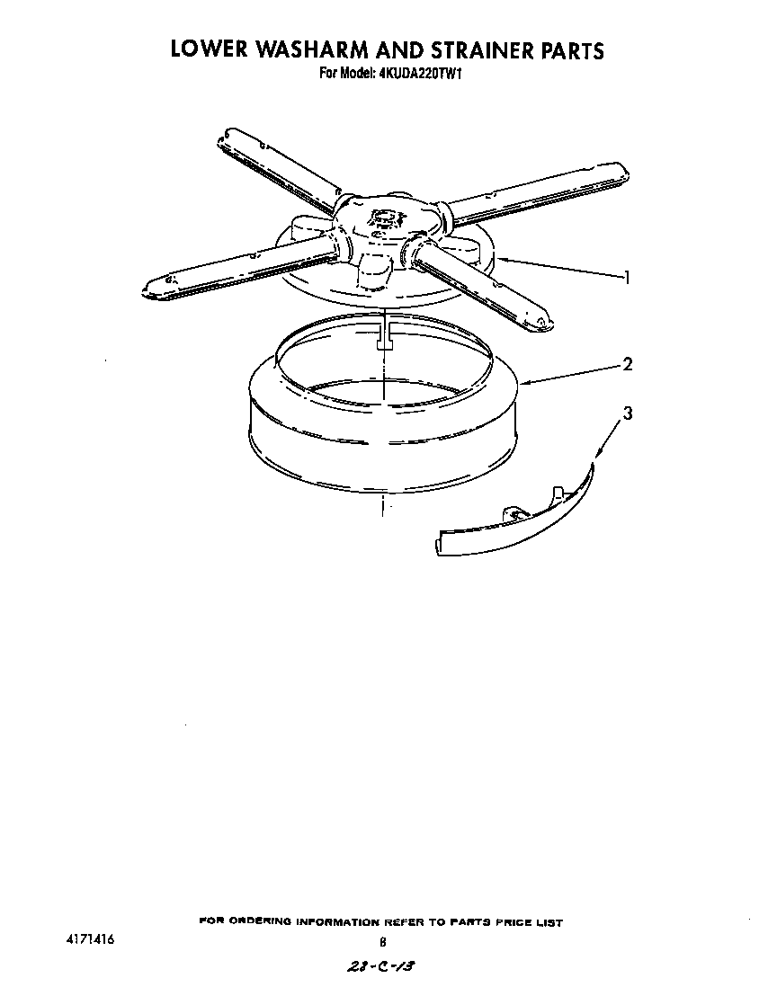 KitchenAid 4KUDA220TW1 lower washarm and strainer diagram