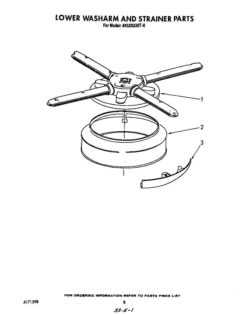 KitchenAid 4KUDI220T0 lower washarm and strainer diagram