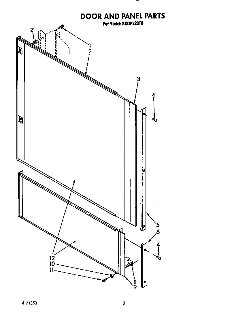 KitchenAid KUDP220T0 door and panel diagram