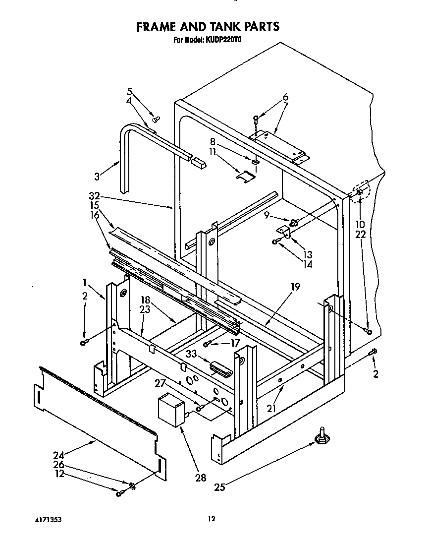 KitchenAid KUDP220T0 frame and tank diagram
