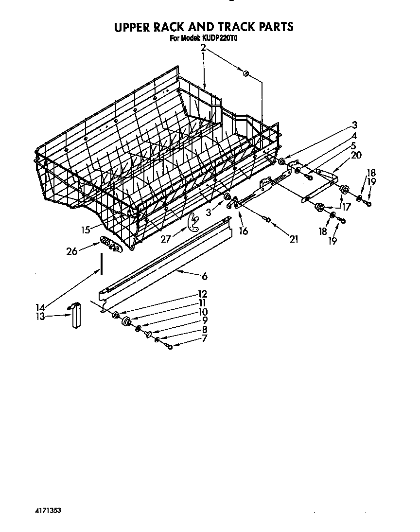 KitchenAid KUDP220T0 upper rack and track diagram