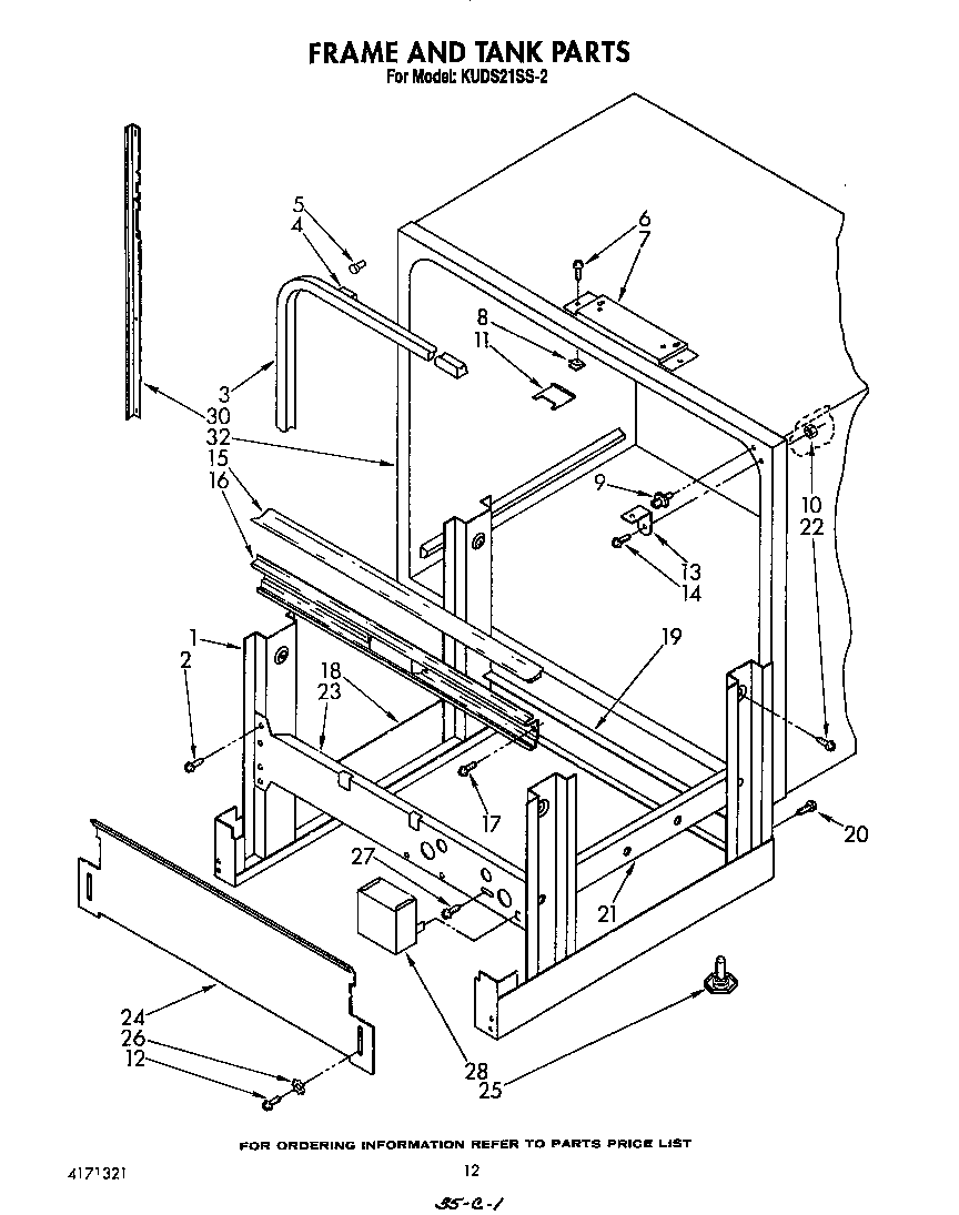 KitchenAid KUDS21SS2 frame and tank diagram