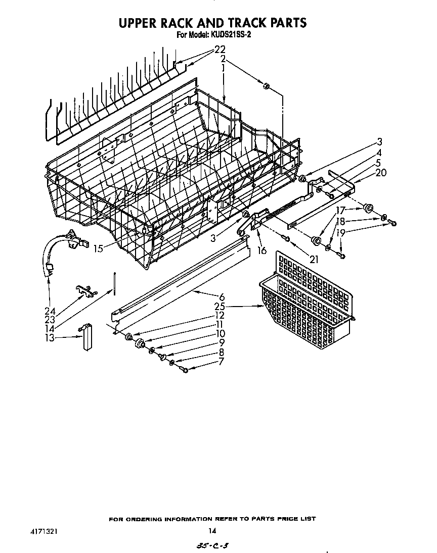 KitchenAid KUDS21SS2 upper rack and track diagram