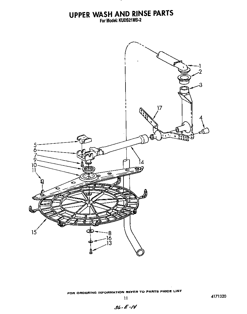 KitchenAid KUDS21MS2 upper wash and rinse diagram