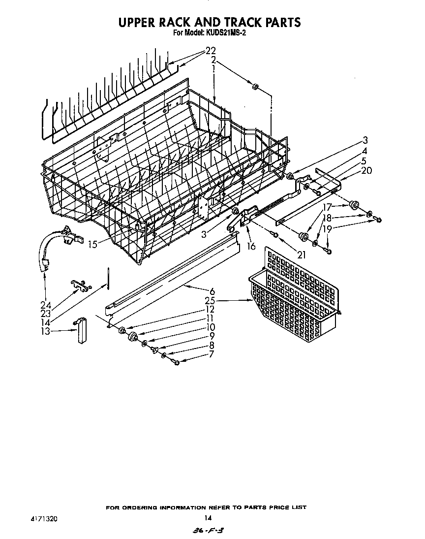 KitchenAid KUDS21MS2 upper rack and track diagram