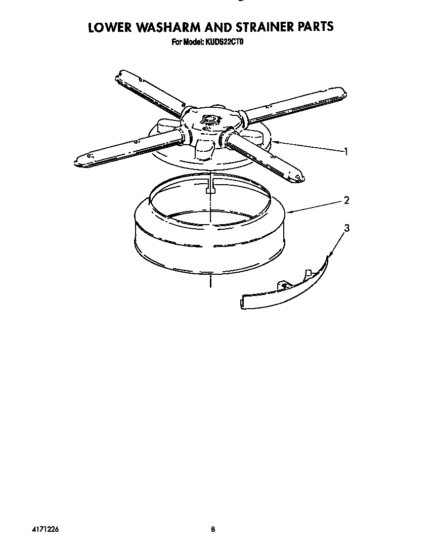 KitchenAid KUDS22CT0 lower washarm and strainer diagram