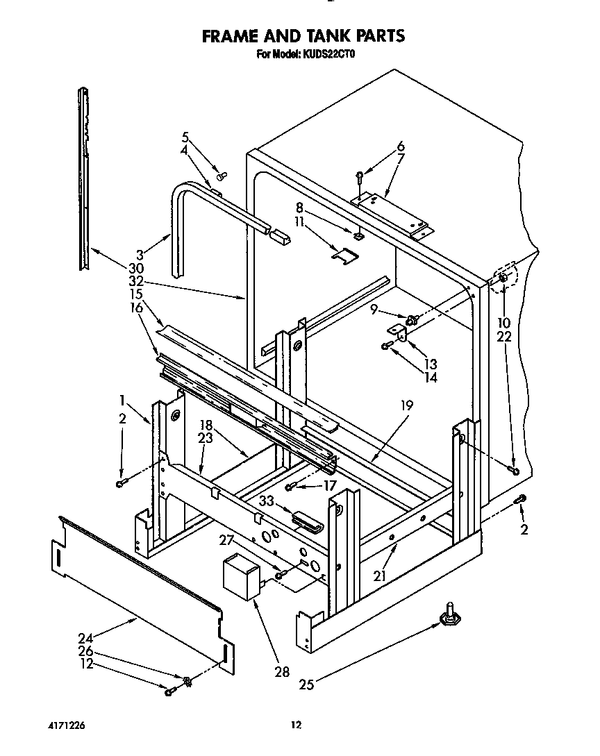 KitchenAid KUDS22CT0 frame and tank diagram