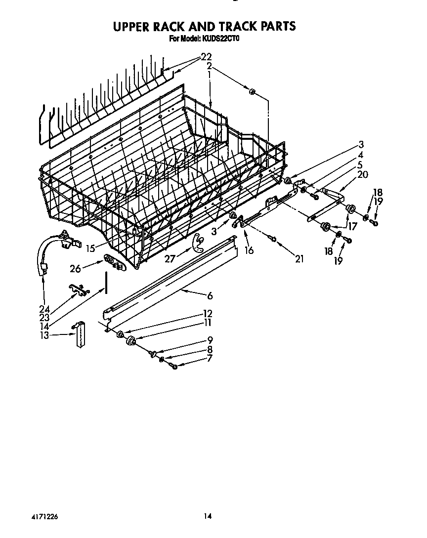 KitchenAid KUDS22CT0 upper rack and track diagram