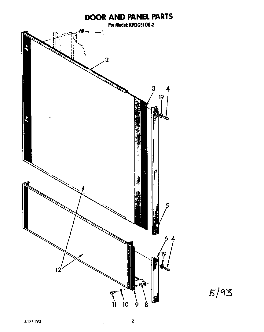KitchenAid KPDC610S2 door and panel parts diagram