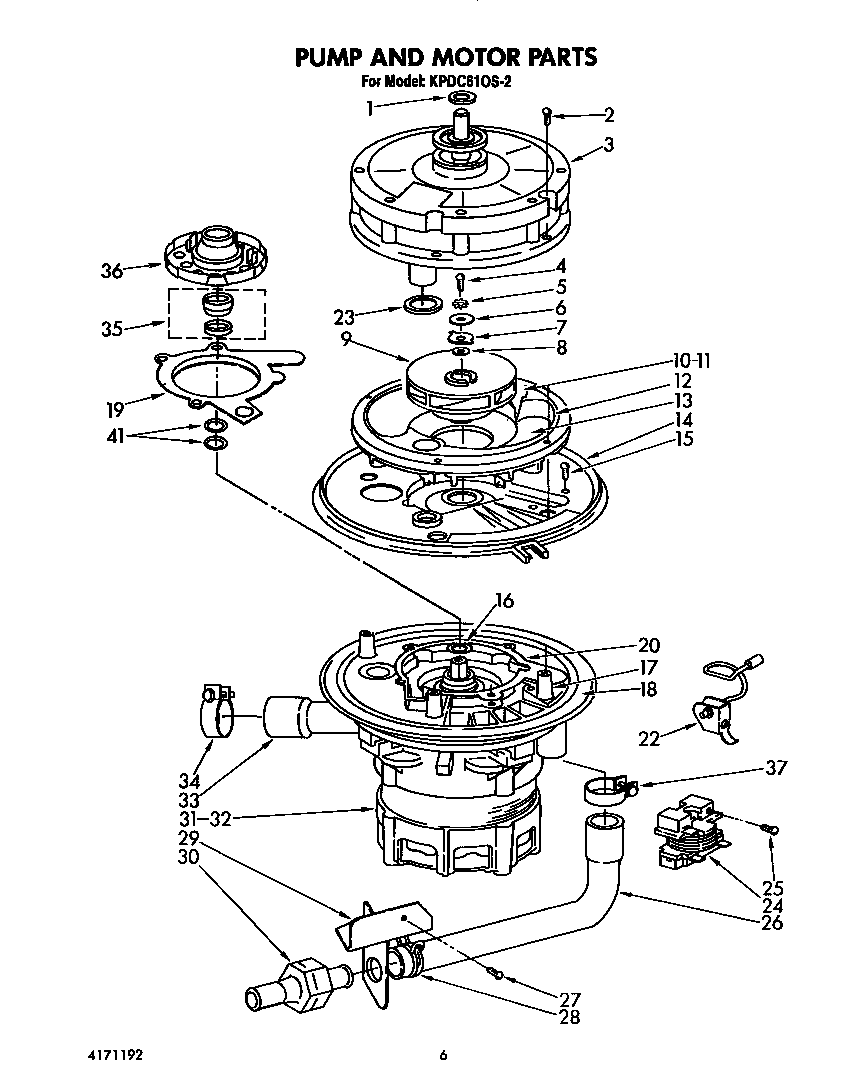 KitchenAid KPDC610S2 pump and motor diagram
