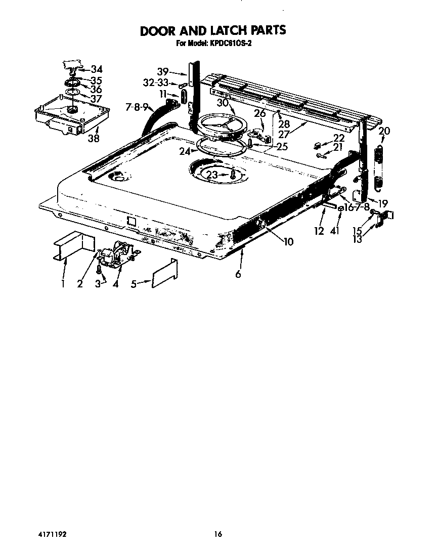 KitchenAid KPDC610S2 door and latch diagram