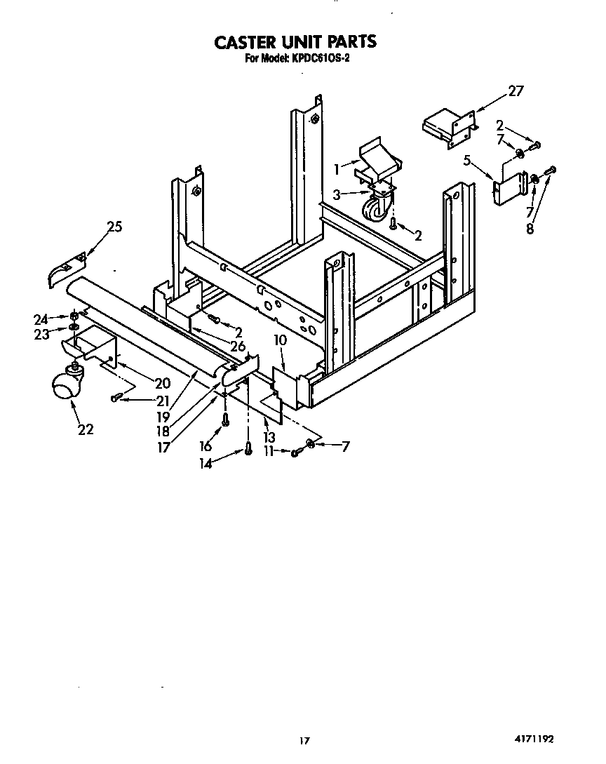 KitchenAid KPDC610S2 caster unit diagram