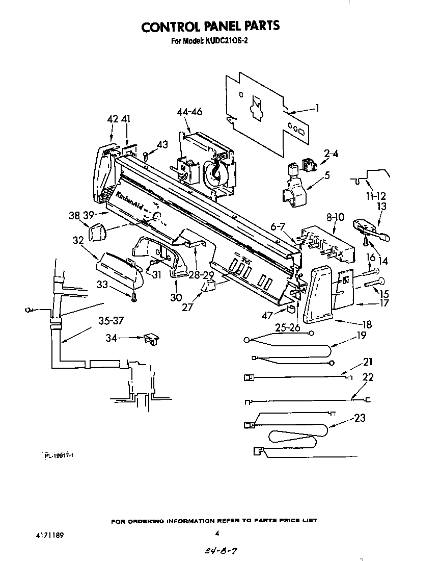 KitchenAid KUDC210S2 control panel diagram