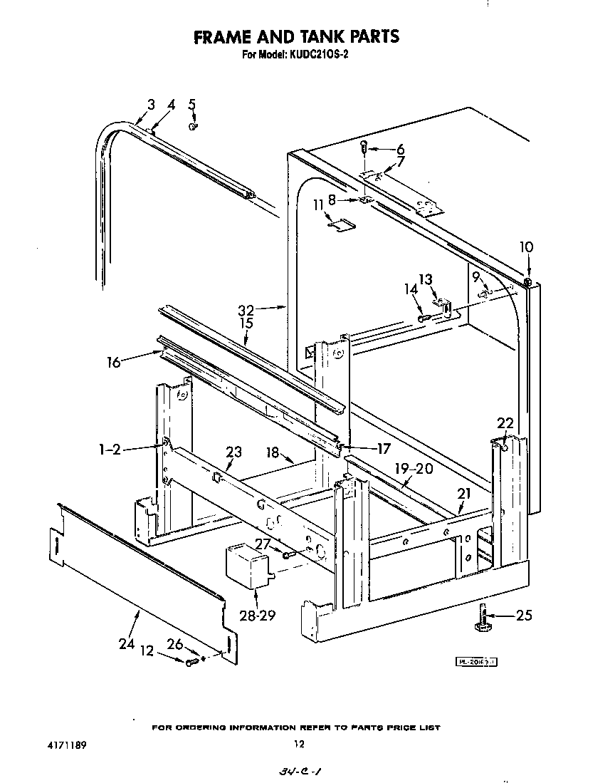 KitchenAid KUDC210S2 frame and tank diagram
