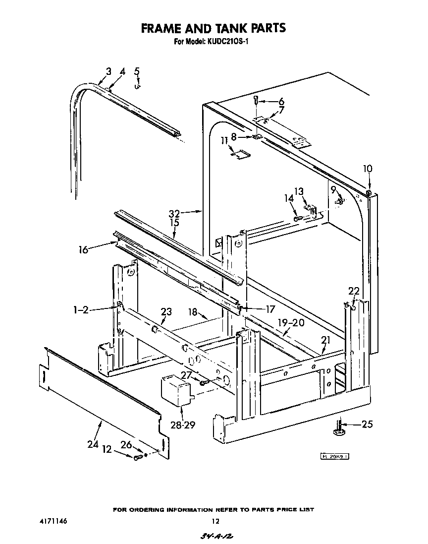 KitchenAid KUDC210S1 frame and tank diagram