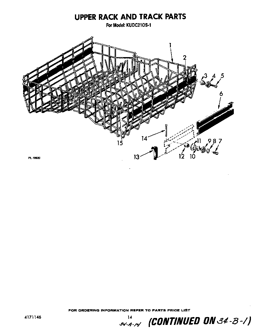 KitchenAid KUDC210S1 upper rack and track diagram